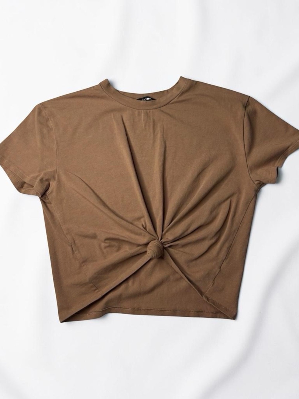 Fashion Nova Brown Knot-Front Short Sleeve Tee